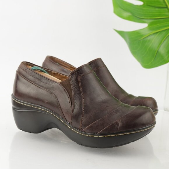 Sofft Womens Clog Size 6 Brown Leather Wedge Platform Slip On Work Shoe Comfy - Picture 1 of 11